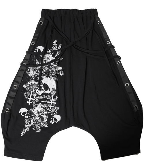 EYELETRING SKULL LOOSE Sarouel Pants ~