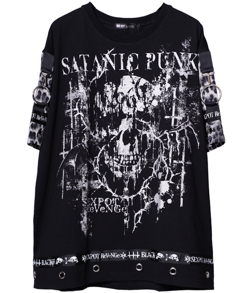 SATANIC PUNK PUNKISH DETAIL LOGO LINE ޯ Ŀ {Dˮ x ް