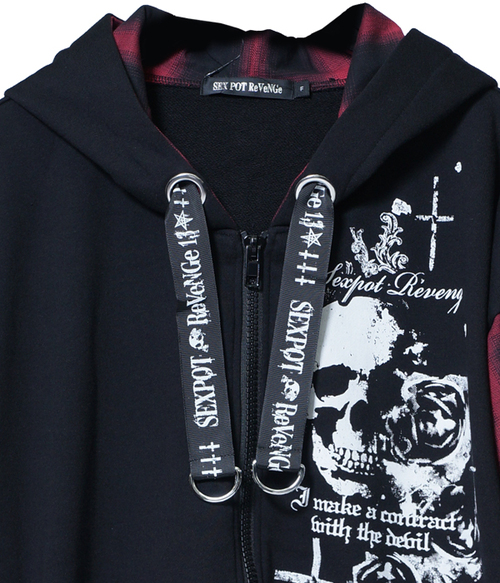 LACE UP SLEEVE DEVIL HORNS HOOD �ޯ�� �߰� ���{������