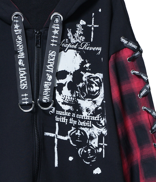 LACE UP SLEEVE DEVIL HORNS HOOD �ޯ�� �߰� ���{������