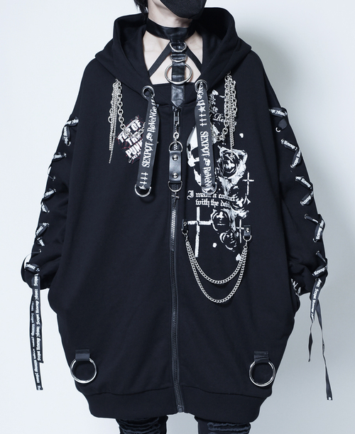 CUSTOM LACE UP SLEEVE DEVIL HORNS HOOD ޯ ߰ 