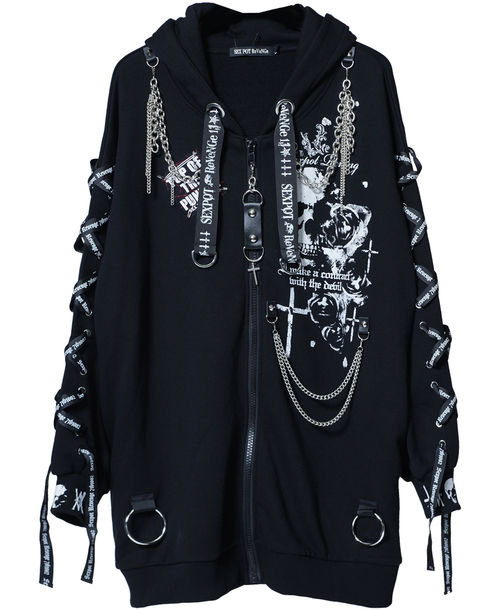 CUSTOM LACE UP SLEEVE DEVIL HORNS HOOD ޯ ߰ 