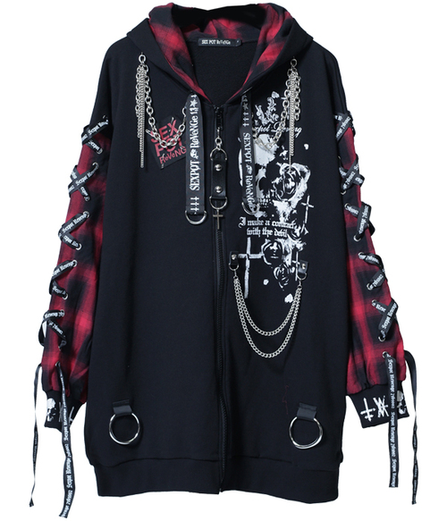 CUSTOM LACE UP SLEEVE DEVIL HORNS HOOD ޯ ߰ {