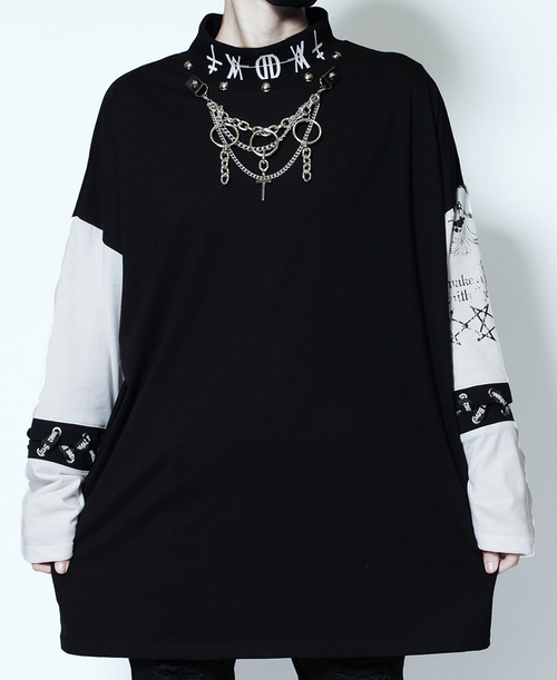 CUSTOM LACE UP SLEEVE MOCK NECK BLACK ��Ŀ� �� + ���~��