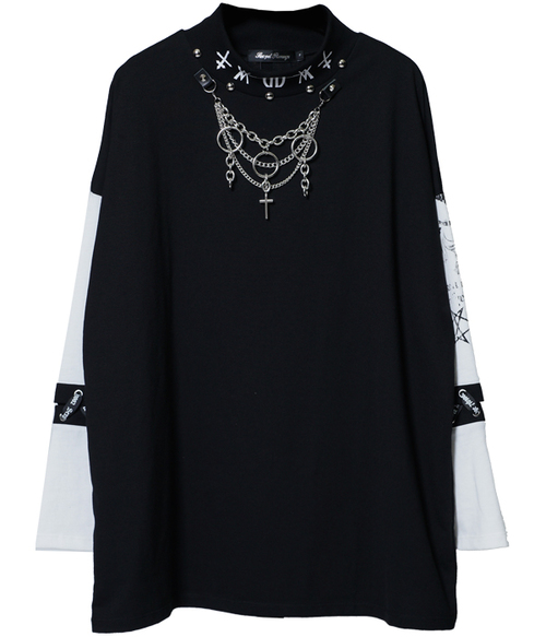CUSTOM LACE UP SLEEVE MOCK NECK BLACK Ŀ  + ~