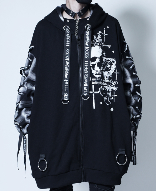 LACE UP SLEEVE RABBIT EARS HOOD ޯ ߰ {