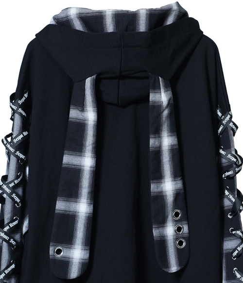 LACE UP SLEEVE RABBIT EARS HOOD ޯ ߰ {