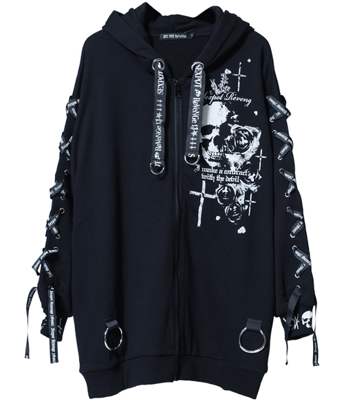 INCARNATION OF EVIL LACE UP SLEEVE DEVIL HORNS HOOD �ޯ�� �߰� ���~��+��