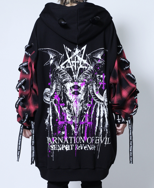 INCARNATION OF EVIL LACE UP SLEEVE DEVIL HORNS HOOD �ޯ�� �߰� ��+�������~��+��
