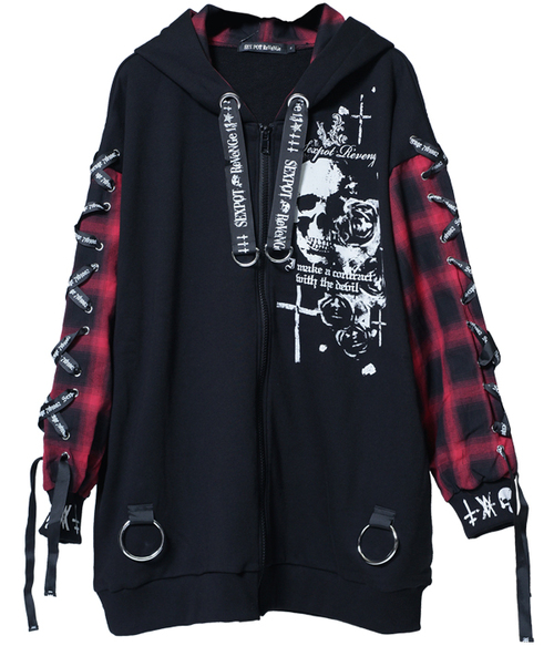 INCARNATION OF EVIL LACE UP SLEEVE DEVIL HORNS HOOD �ޯ�� �߰� ��+�������~��+��
