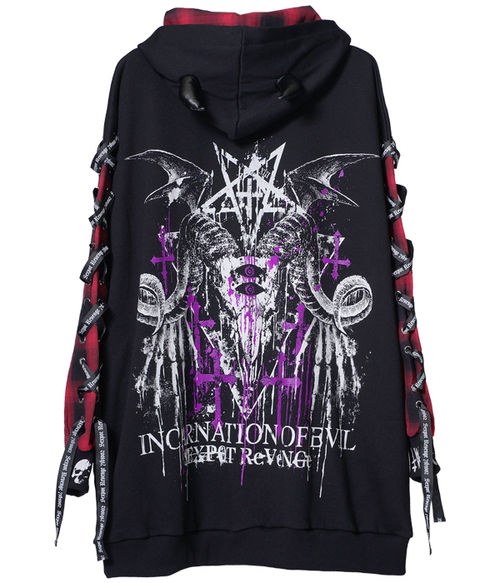 INCARNATION OF EVIL LACE UP SLEEVE DEVIL HORNS HOOD �ޯ�� �߰� ��+�������~��+��