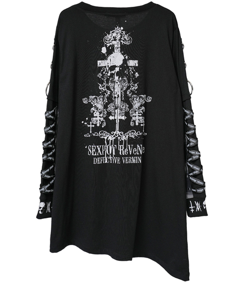 LACE UP SLEEVE ASYMMETRY PUNKISH ��Ŀ� ��