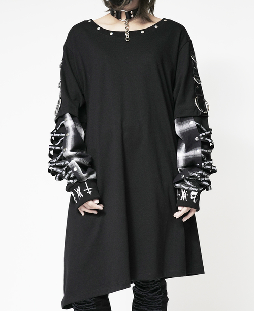 LACE UP SLEEVE ASYMMETRY PUNKISH ��Ŀ� ���{������