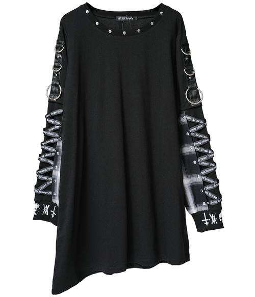 LACE UP SLEEVE ASYMMETRY PUNKISH ��Ŀ� ���{������