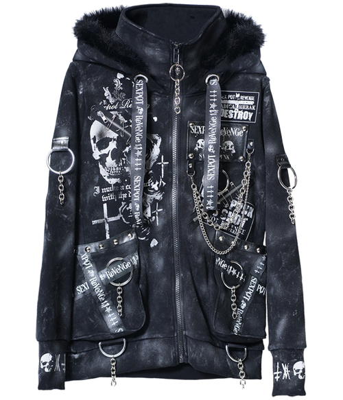 CUSTOM REVERSE SKULL SHORT ZIP ߰ 