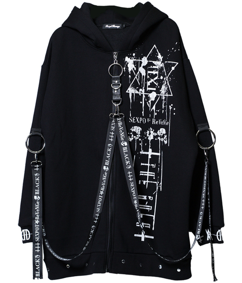 LABYRINTH LOGO BELT BONDAGE DESIGN BLACK ZIP ߰  x + 