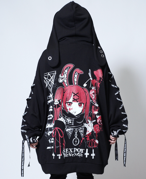 킪܂ư LACE UP SLEEVE RABBIT EARS HOOD ޯ ߰ ~{
