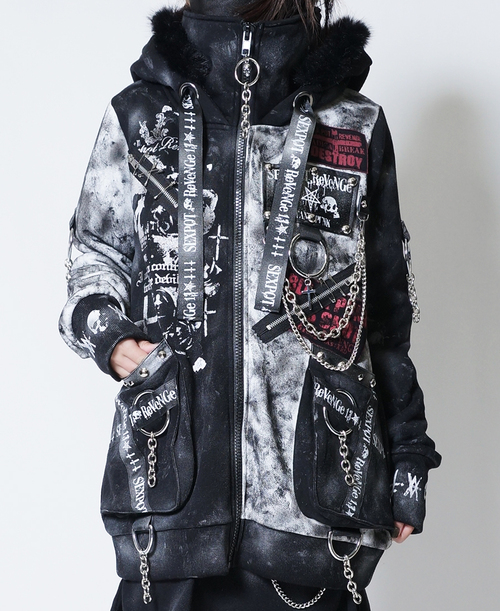 CUSTOM REVERSE SKULL SHORT ZIP �߰� ��+��