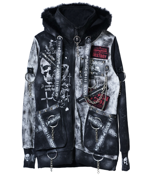 CUSTOM REVERSE SKULL SHORT ZIP �߰� ��+��