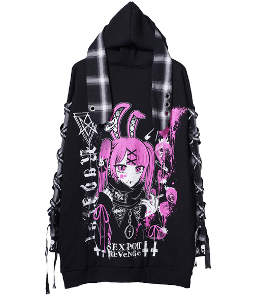 킪܂ư LACE UP SLEEVE RABBIT EARS HOOD ޯ ߰ {~{ݸ
