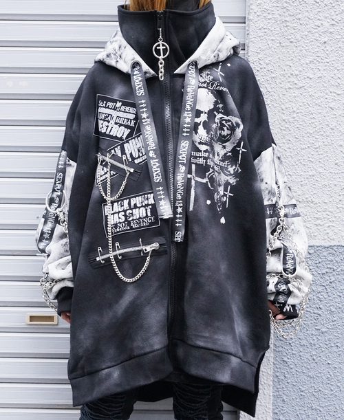 CUSTOM SKULL CROSS HIGH NECK HOOD ZIP �߰� ���{��