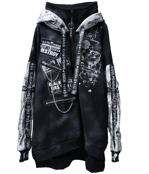 CUSTOM SKULL CROSS HIGH NECK HOOD ZIP �߰� ���{��