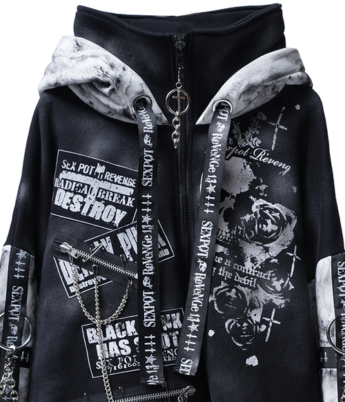 CUSTOM SKULL CROSS HIGH NECK HOOD ZIP �߰� ���{��