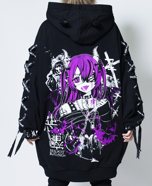 �����̗U�f LACE UP SLEEVE DEVIL HORNS HOOD �ޯ�� �߰� ���~���{��