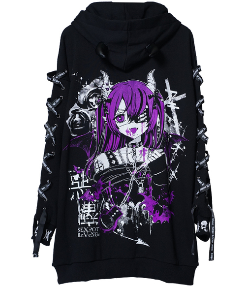 ̗Uf LACE UP SLEEVE DEVIL HORNS HOOD ޯ ߰ ~{