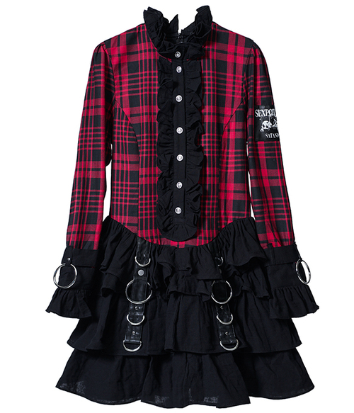 Vandal Queen Check Gauze Frill Onepiece BODY ��+�������@Print Color ��