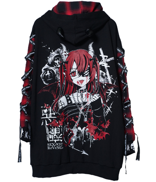�����̗U�f LACE UP SLEEVE DEVIL HORNS HOOD �ޯ�� �߰� ���{�������~���{��