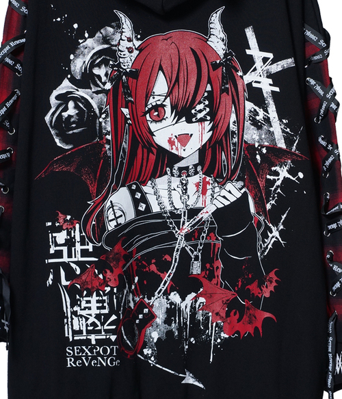 ̗Uf LACE UP SLEEVE DEVIL HORNS HOOD ޯ ߰ {~{
