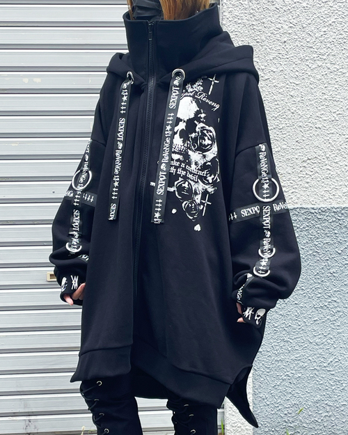 SKULL CROSS HIGH NECK HOOD ZIP �߰� ��