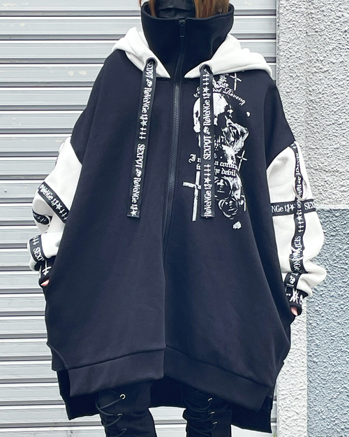 SKULL CROSS HIGH NECK HOOD ZIP �߰� ���{��