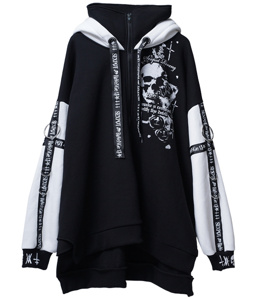SKULL CROSS HIGH NECK HOOD ZIP �߰� ���{��