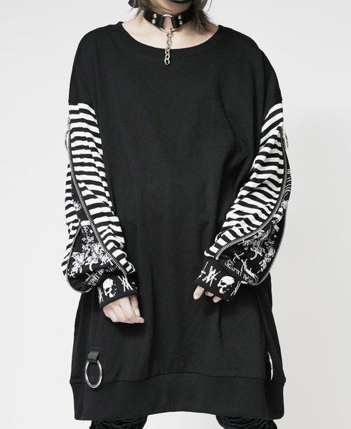 ZIP SLEEVE BORDER PUNKISH ��Ŀ� �����ް�ް