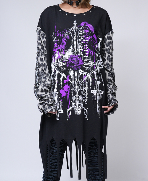 FLAMES HELL DESIGN SLEEVE GOTHIC PUNK LEOPARD ��Ŀ� ���{�Dˮ��~���{�D