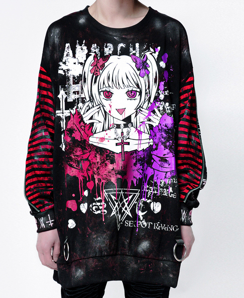 Grunge Zip Sleeve Border Punkish Cutsew Anarchy!! ��+�ԍ��ް�ް/��+�ԁ`�������/��