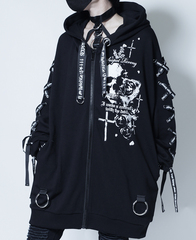 LACE UP SLEEVE DEVIL HORNS HOOD ޯ ߰ 