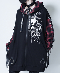 LACE UP SLEEVE DEVIL HORNS HOOD ޯ ߰ {