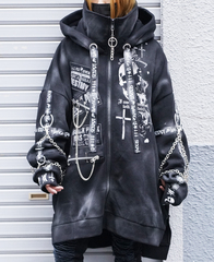 CUSTOM SKULL CROSS HIGH NECK HOOD ZIP �߰� ��