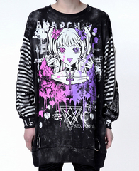 Grunge Zip Sleeve Border Punkish Cutsew Anarchy!! ��+�����ް�ް/��+��ݸ�`�������/��