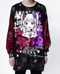 Grunge Zip Sleeve Border Punkish Cutsew Anarchy!! ��+�ԍ��ް�ް/��+�ԁ`�������/��